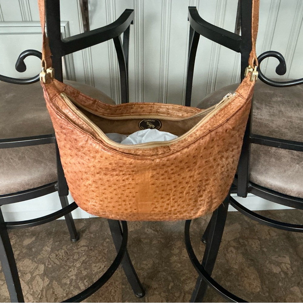 **SOLD** Vintage Genuine Corbeau Ostrich Leather Bag/Pursein Cognac - BEAUTIFUL!